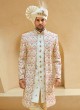 Jacket Style Art Silk Sherwani In Off White Color